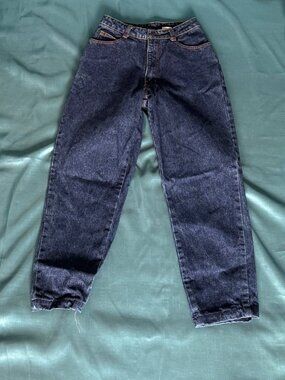 Vintage 90s GAP Denim Dark Wash High Waist Jeans Leather Patch Authentic